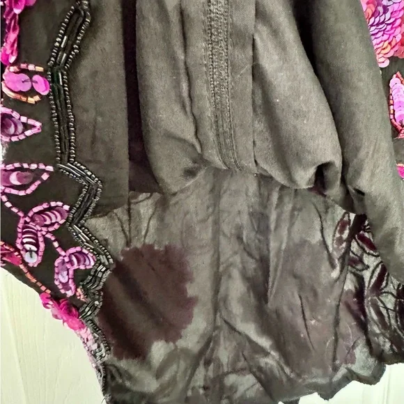 Stunning Vtg Lawrence Kazar Paris~ NY Black Silk Sequin Scalloped Hem Top L - Picture 5 of 5